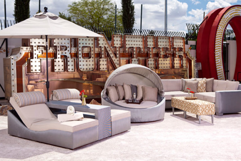 minimalist custom rental furniture and seating at Neon Museum Las Vegas