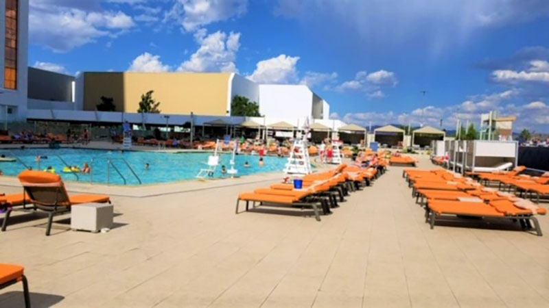 Custom cushions update this resort pool area in las vegas
