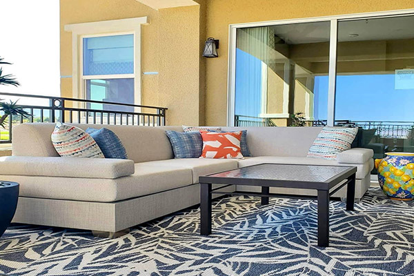 outdoor couches and coffee table on patio