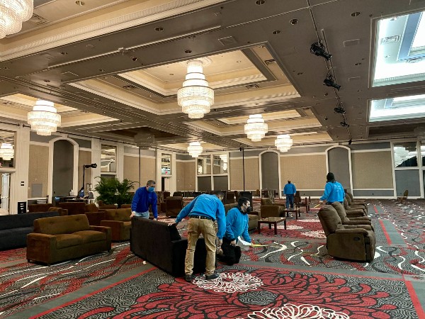 Somers Furniture team setting up rental furniture for socially distant event in Las Vegas